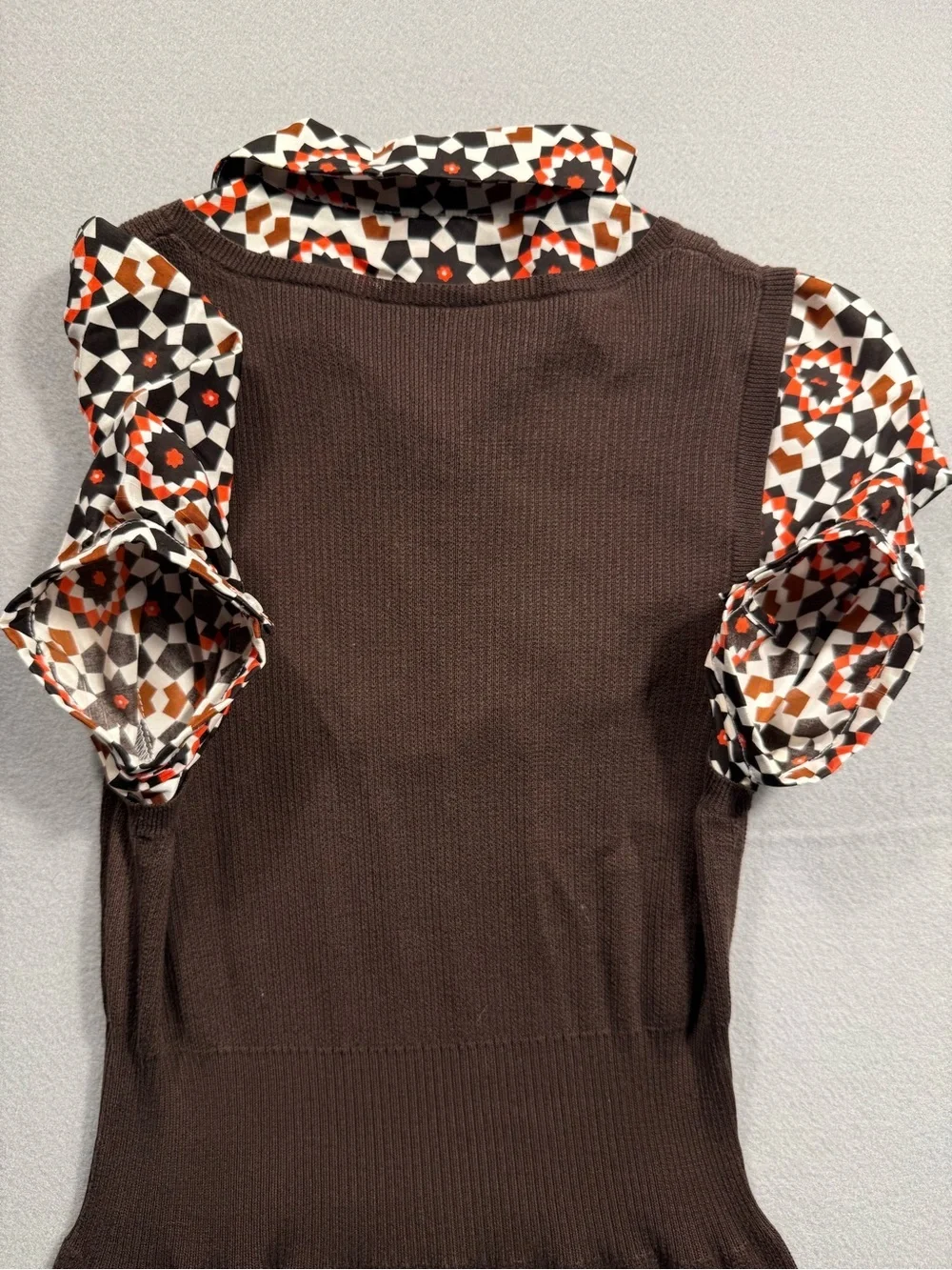 Tory Burch Small 100% Silk Cotton Brown Midi Stretch Sweater Dress Retro 70s